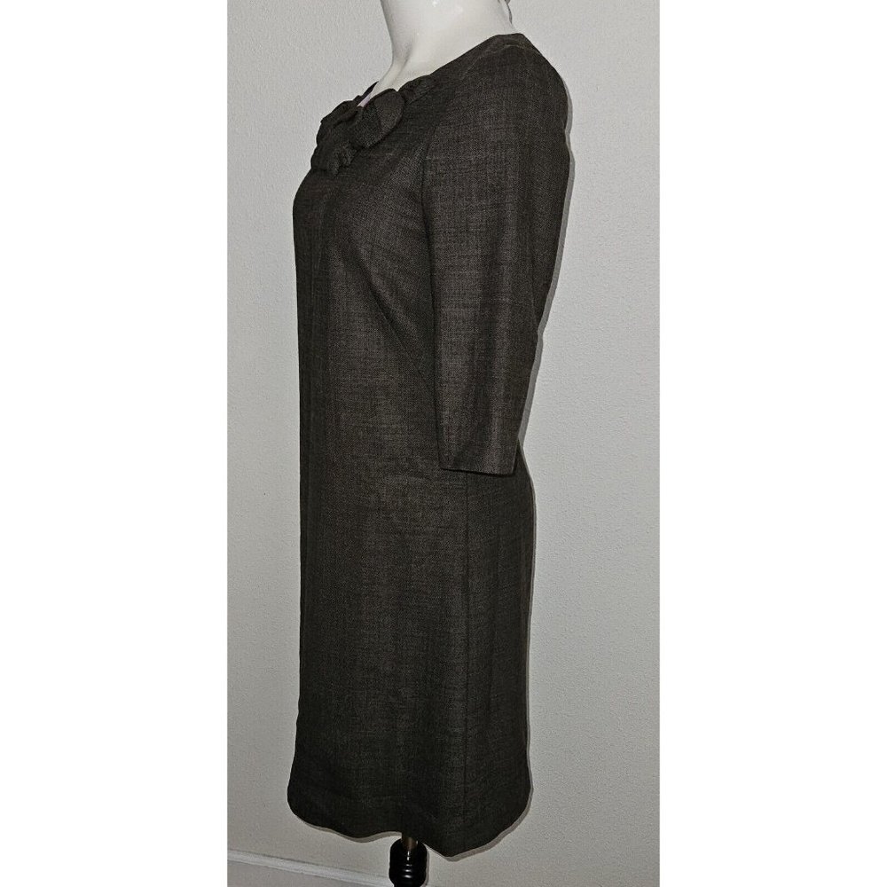 Rebecca Taylor Brown Dress Flower Neckline Wool Blend Exposed Zipper Size 4 - Picture 4 of 13